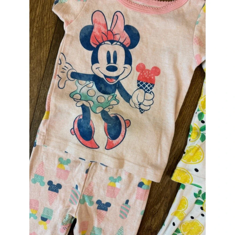 Disney Baby‎ Girl Pajamas 12 Months Lot Minnie Mouse Lemon Toddler Short Sleeved